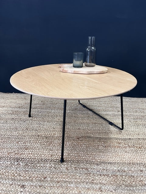 Oak Veneer Coffee Table with Black Leg