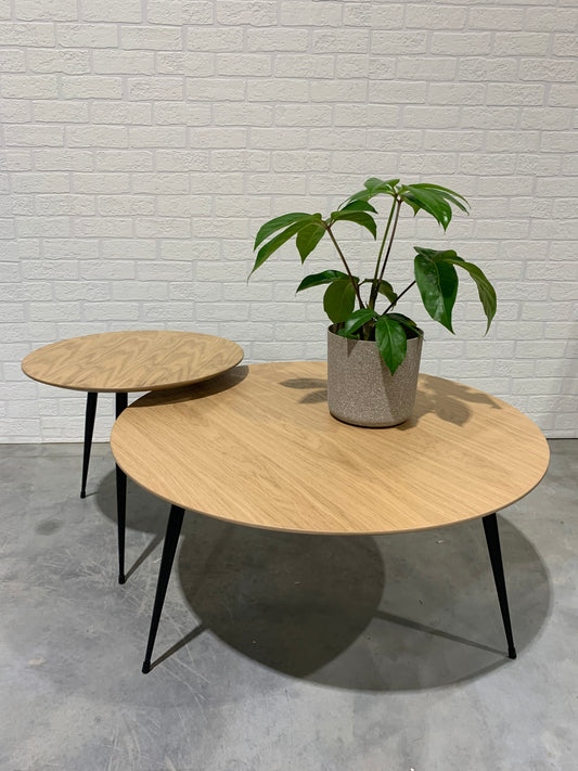 Oak Veneer Coffee Table with Black Leg